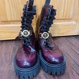 Versace Burgundy Combat Boots